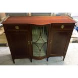 An Edwardian mahogany and inlaid breakfront side cabinet, astral glazed central cabinet flanked by