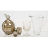 A collection of glassware, vases, glasses, jugs and bowls, assorted colours, sizes and designs (