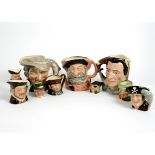 A collection of character jugs, mostly Royal Doulton and featuring 'The Poacher', 'Falstaff' and '