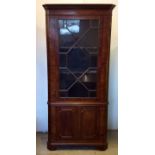 A 19th Century mahogany corner display cabinet, astral glazed door above two panel doors, 112 cm