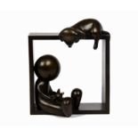 Doug Hyde (b. 1972) limited edition bronze sculpture of a boy and his dog in a square frame,