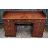 A 19th Century mahogany kneehole desk, one long drawer flanked by four graduated short drawers, a