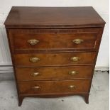 A George III mahogany secretaire, fall front revealing fitted interior, above three long drawers,