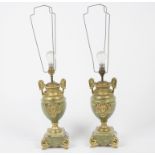 A pair of alabaster and gilt metal table lamps, twin-handled urn form, 68 cm (2)