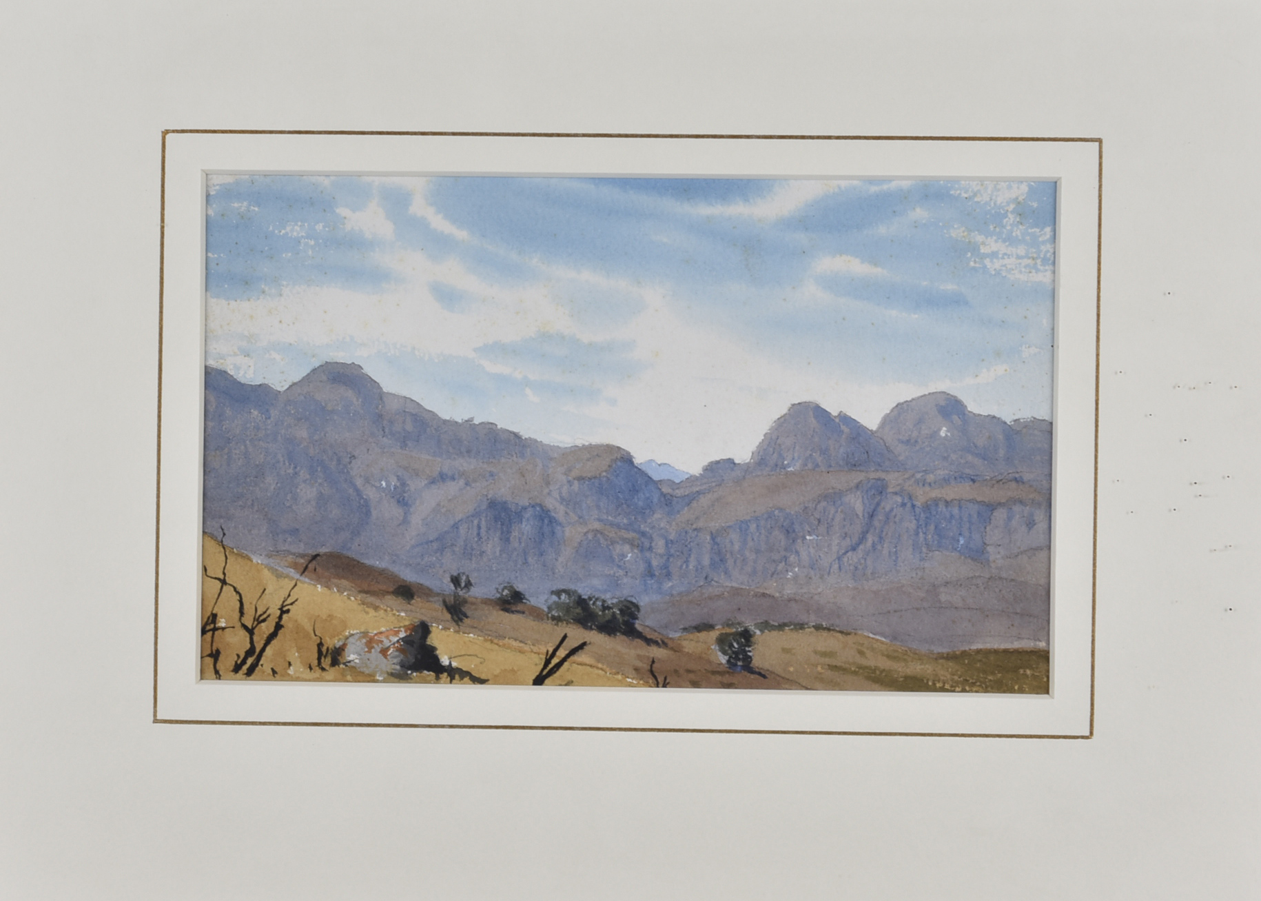 •John Cyril Harrison (1898-1985) pencil and watercolour on paper, 'Mountain Landscape', 12.7 cm x