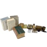 A miscellaneous collection, including a Cadbury's tin decorated with Warwick Castle; a De Reszke