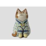 A Joan and David de Bethel of Rye Sussex pottery model of a cat, glass eyes, 1997, pattern 6003,