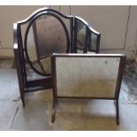 A mahogany tabletop trifold mirror, together with a mahogany and boxwood strung dressing table