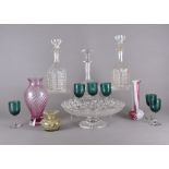 A collection of late 19th and 20th Century glassware, including a large cut glass footed fruit bowl,