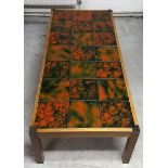 A 20th Century coffee table, wooden frame with tiled top, 146 cm wide x 66 cm deep x 42 cm high
