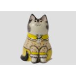 A Joan and David de Bethel of Rye Sussex pottery model of a cat, glass eyes, 1998, pattern 6079,