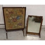 A 19th Century tilt-top table, glazed floral embroidered top. Together with 19th Century mahogany