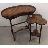 A 19th Century kidney shaped parquetry topped table, brass gallery, single drawer turned supports,