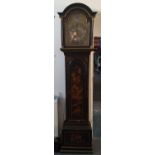 A late 18th Century japanned longcase clock by Francis Eck Northampton, arched brass dial with