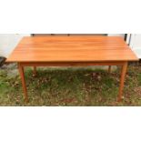 A modern Shaker pine kitchen table, central drawer, four tapered supports, Shaker label to drawer,