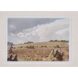 •John Cyril Harrison (1898-1985) pencil and watercolour on paper, 'Stubble Field at Chollerford',