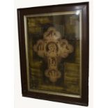 A pierced carved wooden crucifix, central roundel of Christ surrounded by scenes from his life,