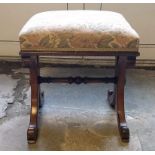 A 19th Century x-framed stool, floral tapestry seat