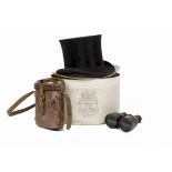 A Gentleman's silk top hat by Macqueen & Co London, in a H. C. Count, Newbury cardboard box.
