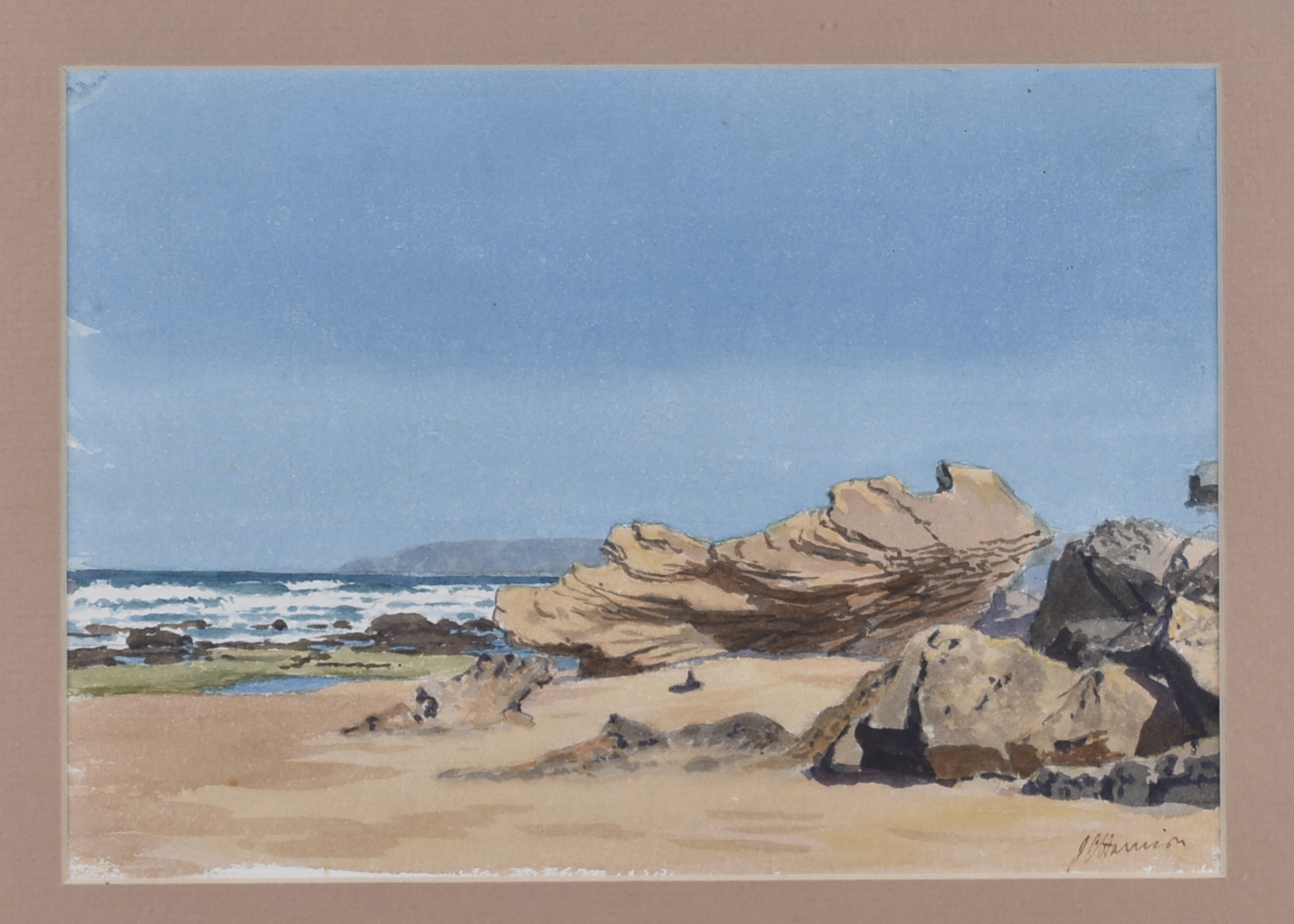 •John Cyril Harrison (1898-1985) pencil and watercolour on paper, 'Coastal Landscape', 17.2 cm x