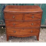 A 19th Century mahogany bow-front chest-of-drawers, two short over two long cockbeaded drawers, 89