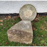 A 19th Century staddle stone, squared tapered body, circular top, 78 cm high