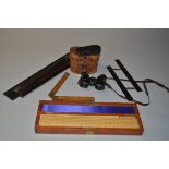A Collection of Drawing Instruments, including a box of scales, parallel rules, folding rule and
