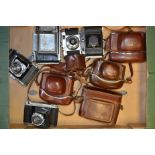 A Tray of German Roll Film and 35mm Cameras, including Astoria Super-6 IIIB, Agfa Isolette, Bessa