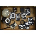 A Tray of 35mm and Instamatic Viewfinder Cameras, including Agfa, Kodak, Halina, Ilford, Iloca and