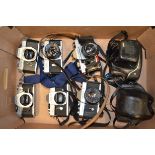 A Tray of Mamiya and Other SLR Cameras, including a Mamiya/Sekor 1000 DTL, a Mamiya DSX 1000, a