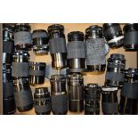 A Tray of Independent Lenses, including Hoya, Optomax, Sirius, Super Takumar, Tamron, Tokina,