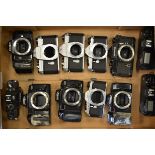 A Tray of AF and Manual SLR Bodies, including Canon EOS 650 , Chinon, Minolta Dynax, Nikkormat