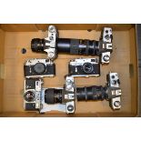 A Tray of Russian and East German Cameras, including Praktica PLC3, MTL3, MTL5 B, Zenit E, Kiev