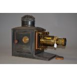 A Broadhurst Clarkson & Co Magic Lantern, mahogany, brass and Russian iron magic lantern with