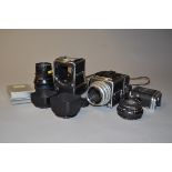 Hasselblad 500 Roll Film Camera Bodies and Lenses, including a Hasselblad 500 C body with WLF and