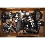 A Tray of Pentax SLR Cameras, including a LX camera, a ME camera, a ME Super camera, a MZ-50, SV