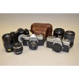 A Group of Minolta SLR Bodies and Minolta Lenses including SR-1 serial no 2377112, shutter working