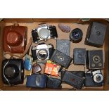 Ihagee SLR and Kodak Box Cameras, a Exakta Varex IIb, a Exa IIb, shutter not working and a Meyer-