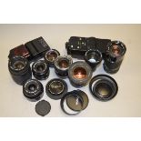 A Group of Canon FD Lenses, including 28mm f/2.8, 35mm f/2, 50mm f/1.4, 70-150mm f/4.5, a Cosina