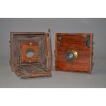 A Lancaster 1890 Instantograph Mahogany Plate Camera, with a Bulmer Dewsbury 7 x 5 Rapid Rectilinear