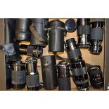 A Tray of Zoom and Tele Lenses, including Carl Zeiss Jena, Kiron, Sigma, Soligor, Sunagor, Super