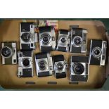A Tray of 35mm Viewfinder Cameras, including Adox, Agfa Karat, Canonet, Contina, Kiev rangefinder (2