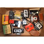 A Tray of Plastic Cameras and Accessories, including Kodak Brownie Reflex 20, Brownie Twin 20,