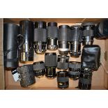 A Tray of Independent Zoom Lenses, various mounts, manufacturers including Ensinor, Hoya, Sigma,