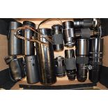 A Tray of Tele and Zoom Lenses with Cases, including Cosina, Pentax, Promura, Sigma, Soligor,