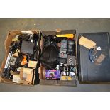 Two Trays of Cameras and Photographic Items, including BTH, Kodak, Kood, Ilford, Olympus, Rank