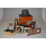 A Collection of Lantern Slides and Lantern Parts, including 3¼ x 3¼" slides boxed and unboxed,