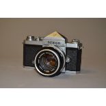 A Nikon F Eyelevel SLR Camera, chrome, serial no 6421244, with Nikkor-S 50mm f/1.4 lens, chrome,