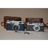 A Pair of FED 35mm Rangefinder Cameras, a FED 1f, serial no 224384 with a 50mm f/3.5 collapsible
