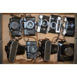 A Tray of Russian SLR Cameras, including Zenit E (3 examples), Zenit EM (2 examples), Zenit TTL,